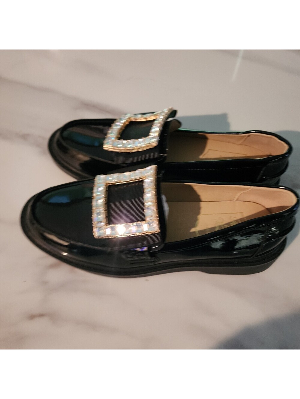 New Black Patent Crystal Buckle Loafers Women’s Fits Size 8 – Luxury-Inspired - Picture 5 of 12